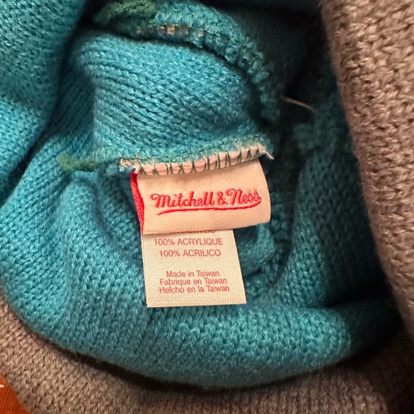 Mitchell & Ness Mens Gray Teal Charlotte Hornets NBA Beanie Cap hat One Size - Picture 3 of 3